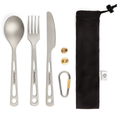 Ultra-Lightweight 3-Piece Titanium Cutlery Set with Carabiner & Carrying Pouch