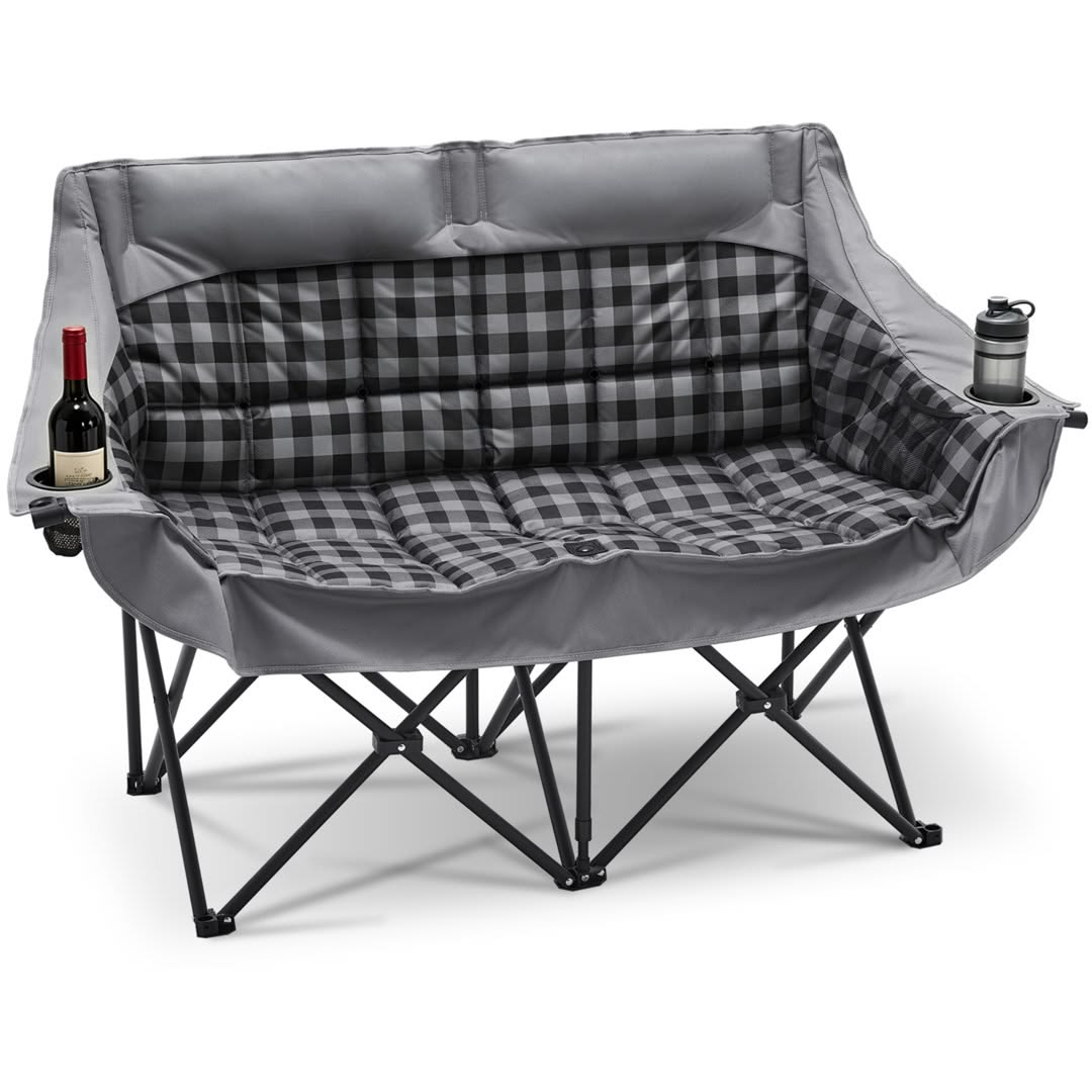 Heavy-Duty Double Folding Camping Chair – Portable 2-Person Loveseat with Integrated Cup Holders