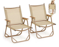 Premium Folding Camping Chairs (2-Piece Set) – Portable Glamping Lawn Chairs with Wood-Grain Armrests
