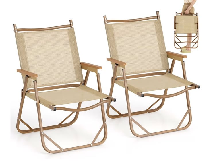 Premium Folding Camping Chairs (2-Piece Set) – Portable Glamping Lawn Chairs with Wood-Grain Armrests