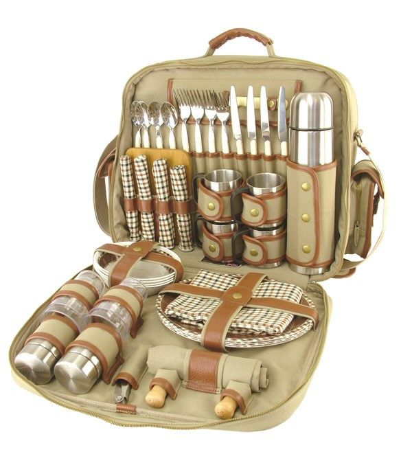 Premium 4-Person Luxury Picnic Backpack Set – All-in-One Outdoor Dining Travel Bag with Thermos & Stainless Steel Mugs